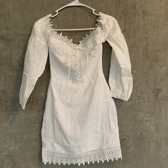 Broderie Lace Tie Up Front Bardot Dress - Picture 8 of 10